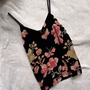 NWT - INC International Concepts - Black Velvet Floral Cami -Pink & Gold Accents